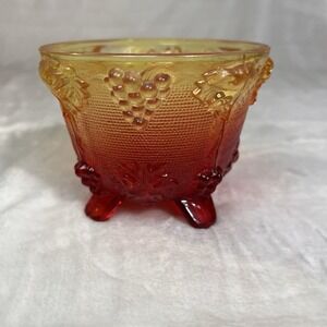 Vintage Jeannette Harvest Grapes Amber Red Carnival Glass Footed Candy Dish